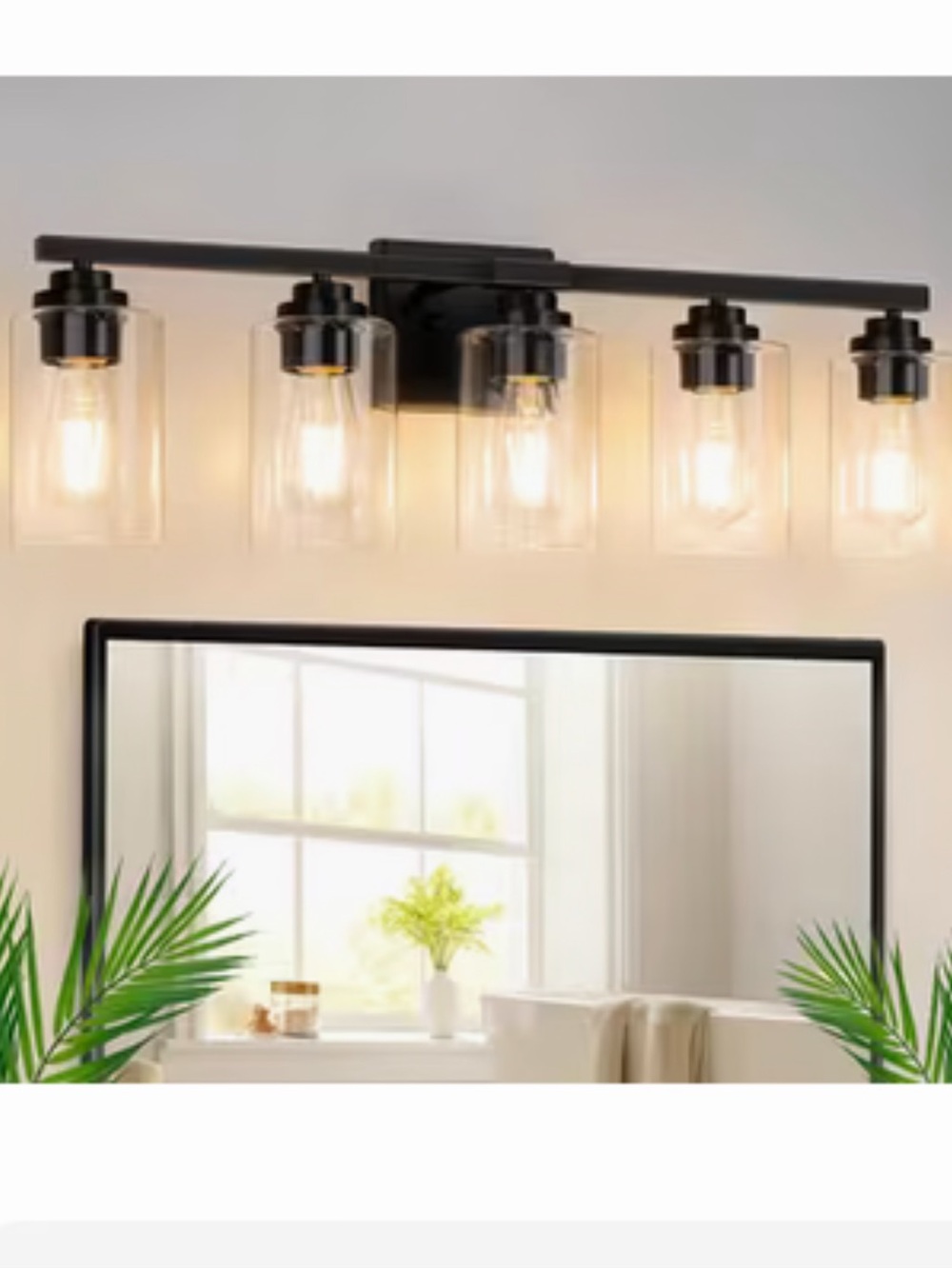Black 5-Light Vanity Sconce with Clear Cylindrical Glass Shades